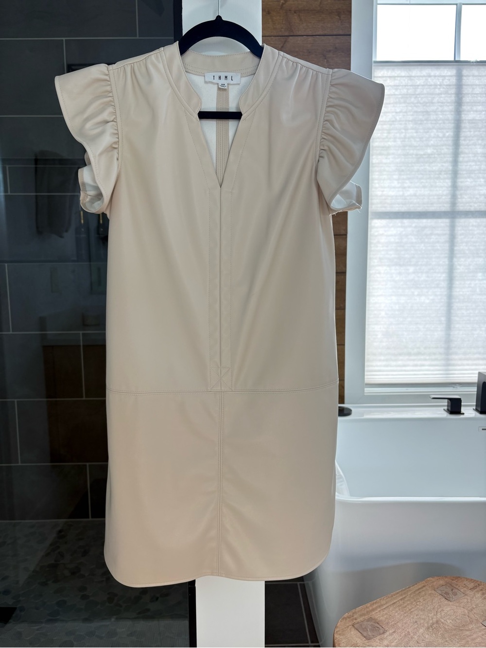 THML | Cream Flutter-Sleeve V-Neck Dress